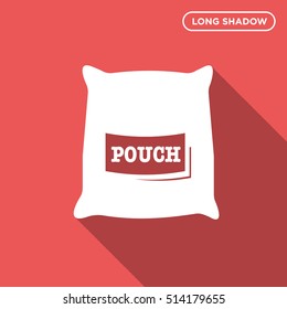 Sack vector icon on red background with long shadow, isolated