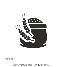 sack and wheat ears icon, flour bag, flat symbol on white background -  vector illustration eps10