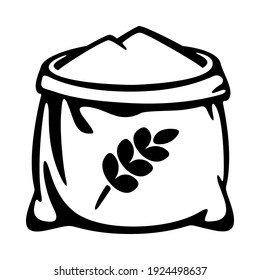 Sack of wheat flour ears, flat icon. Open full bag, vector illustration