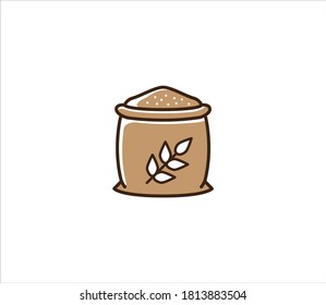 a sack of wheat grain vector icon illustration in simple outline style for bakery and pastry shop