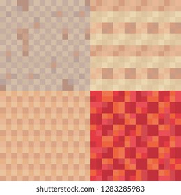 Sacking textures tile seamless pattern set, linen flax scrim cloth brown rough sack texture for pixel art style game. Isolated vector illustration. 8-bit. Design for mobile app.