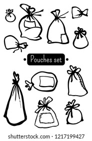 Sacks set gifts contours vector illustration hand drawing capital text