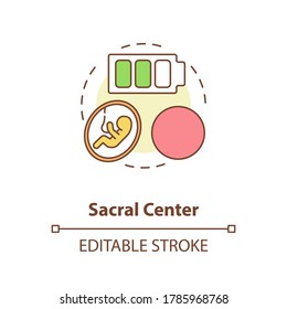 Sacral center concept icon. Life force. Sexuality level. Chakra in body system. Human design idea thin line illustration. Vector isolated outline RGB color drawing. Editable stroke