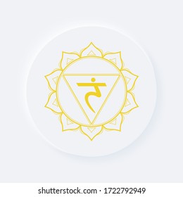 Sacral chakra of manipura sign. Icon with white neumorphic soft rounded circle button. EPS 10 vector illustration. 