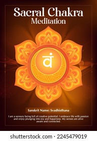 Sacral Chakra Meditation poster Design-Vector illustration