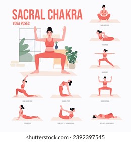 SACRAL CHAKRA Yoga poses. Young woman practicing Yoga pose. Woman workout fitness, aerobic and exercises.