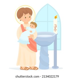 Sacrament of baptism baby, Jesus  baptizes a baby