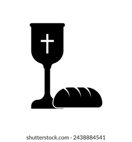 Sacramental bread and chalice silhouette. Vector Illustration. EPS 10.