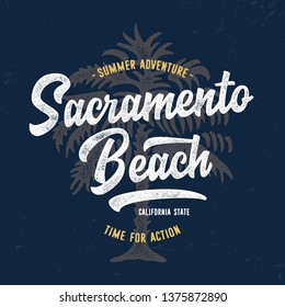 Sacramento Beach. California State. Vintage T-shirt And Apparel Design, Print, Logo, Poster. Vector