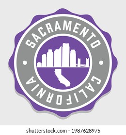 Sacramento, CA, USA Badge Skyline City Stamp. Vector Illustration Seal Horizon. Landmark Insignia Vintage Icon.