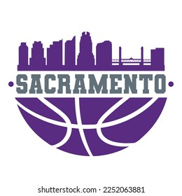 Sacramento, CA, USA Basketball Skyline City Silhouette Vector. Basket Design Style Icon Symbols. Sport America Ball.