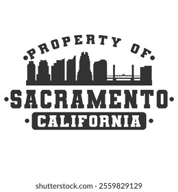 Sacramento, CA, USA City Varsity Skyline. A Logotype Sports College and University Style. Illustration Design Vector Emblem.