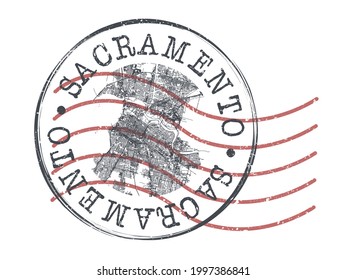 Sacramento, CA, USA Stamp Map Postal. Silhouette Seal Roads and Streets. Passport Round Design. Vector Icon. Design Retro Travel National Symbol.