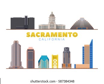 Sacramento California city landmarks isolated object.  Travel and tourism picture. Business travel and tourism concept with modern buildings. Image for presentation, banner, web site.