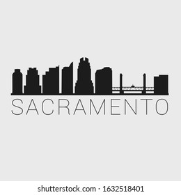 Sacramento California City. Skyline Silhouette City. Design Vector. Famous Monuments Tourism Travel. Buildings Tour Landmark.