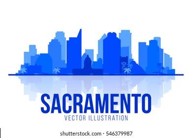 Sacramento California silhouette skyline vector lines illustration. Background with city panorama on a sky. Travel picture.