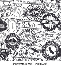 Sacramento California Stamps. City Stamp Vector Art. Postal Passport Travel. Design Set Pattern.