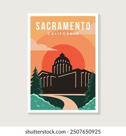 Diseño de Ilustración vectorial de póster del Capitolio del Estado de Sacramento California