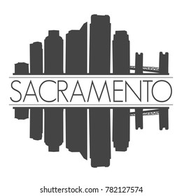 Sacramento California USA Skyline Vector Art Mirror Silhouette Emblematic Buildings 