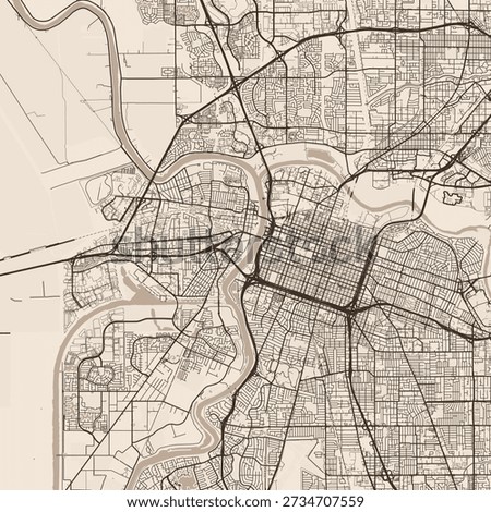 Sacramento City Map this file showcases a detailed monochrome urban grid with a refined sepia toned blueprint aesthetic highlighting the s structured layout, emphasizing refined linework.