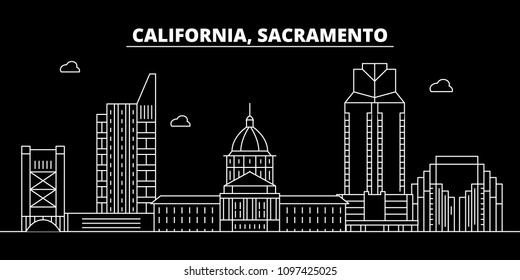 Sacramento silhouette skyline. USA - Sacramento vector city, american linear architecture, buildings. Sacramento travel illustration, outline landmarks. USA flat icon, american line banner