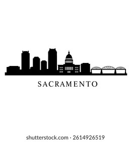 Sacramento Skyline with California Silhouette, and Cityscape.