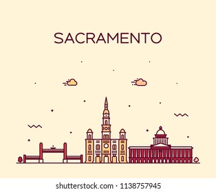 Sacramento skyline, California, USA. Trendy vector illustration, linear style