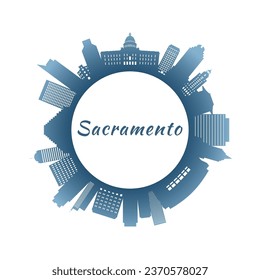 Sacramento skyline with colorful buildings. Circular style. Stock vector illustration.