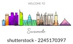 Sacramento skyline drawing. Continuous single line art of famous city for travel and tourist destination 