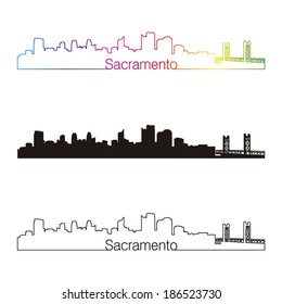 Sacramento skyline linear style with rainbow in editable vector file