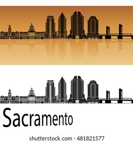 Sacramento skyline in orange background in editable vector file