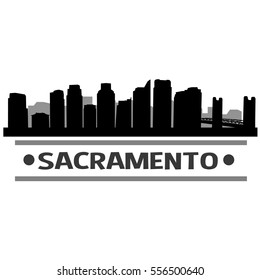 Sacramento Skyline Silhouette. Cityscape Vector Famous Buildings Clip Art Design.