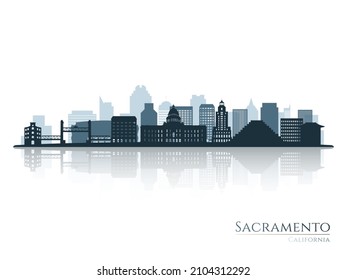 Sacramento Skyline Silhouette With Reflection. Landscape Sacramento, California. Vector Illustration.