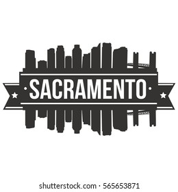 Sacramento Skyline Stamp Silhouette City. Reflection Landscape City Design. Vector Cityscape Icon.  