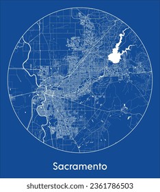 Sacramento Estados Unidos Norteamérica Mapa de la ciudad de impresión azul Circular ilustración vectorial