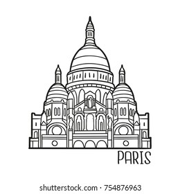 Sacre Coeur Paris France Traditional Doodle Icons Sketch Hand Made Design Vector