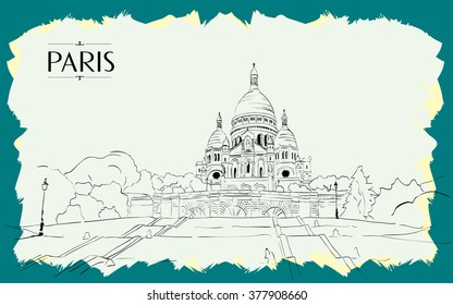 Sacre Coeur in Paris - Vector drawing freehand vintage illustration.