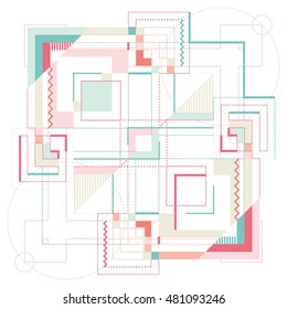 Sacred, Alchemy and Space Geometry. Abstract geometric colored background and elements in line art style.