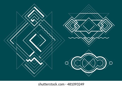Sacred, Alchemy and Space Geometry. Abstract geometric background and elements in line art style.