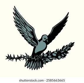 Sacred animal flight light touch stress ministry act lord church hand drawn ink vector art sketch. Soul sit give oil gift  turn bad grief sorrow depress make cheer happy hope dark black sign icon logo