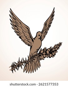 Sacred animal flight light touch stress ministry act lord church hand drawn ink vector art sketch. Soul sit give oil gift  turn bad grief sorrow depress make cheer happy hope dark black sign icon logo