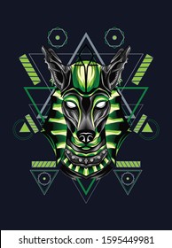 Sacred anubis illustration with geometric pattern 