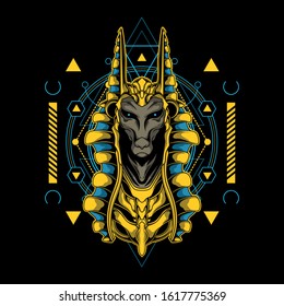 sacred anubis illustration with sacred geometry