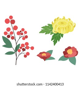 a sacred bamboo, chrysanthemum,camellia japonica
 illustration set