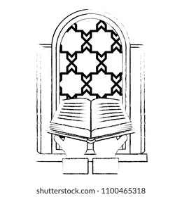 sacred book with temple window religious icon