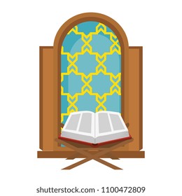 sacred book with temple window religious icon