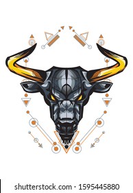 Sacred bull illustration with geometric pattern 