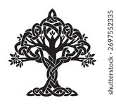 Sacred Celtic Knot Tree of Life Silhouette Vector Illustration for Spiritual Designs