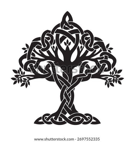 Sacred Celtic Knot Tree of Life Silhouette Vector Illustration for Spiritual Designs