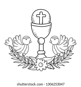 sacred chalice religious with doves birds